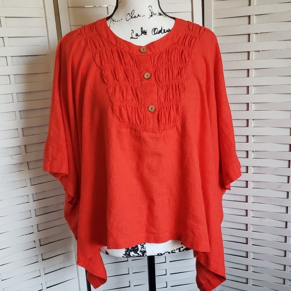 Calligraphie Women's Bright Orange Oversized  Button-Front Top Size XL
